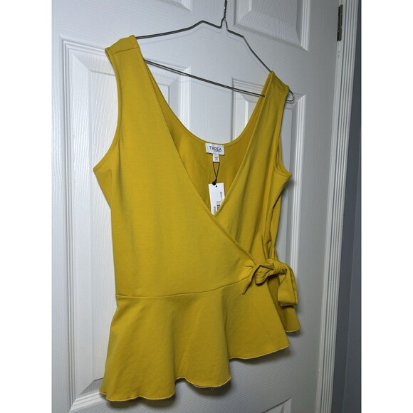 TEREA Women's Kiara Peplum Surplice Tank Top Yellow Size Large NWT - Picture 4 of 7